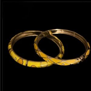 Sequin Brand Yellow Enamel Bangle Bracelets with hing. Pouch included.